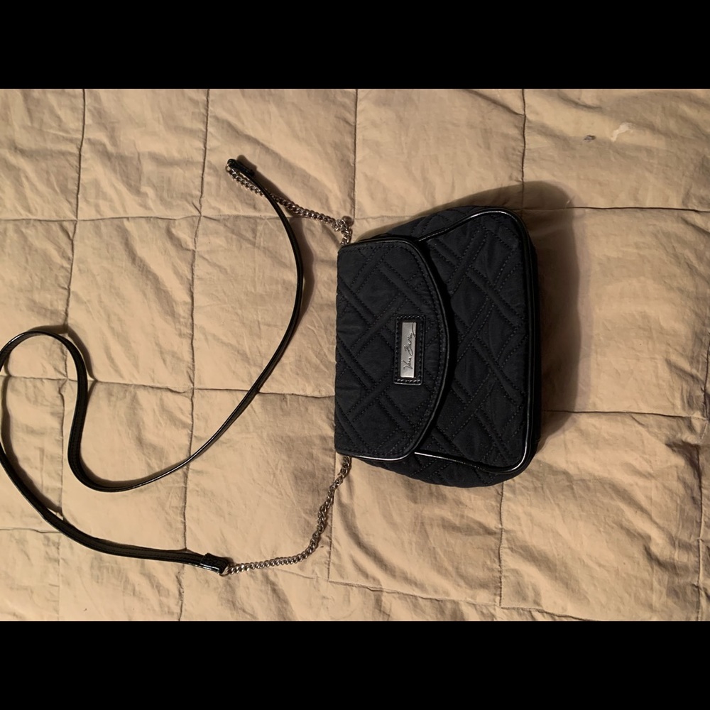 EUC Vera Bradley black quilted crossbody bag w/ small fray in corner.